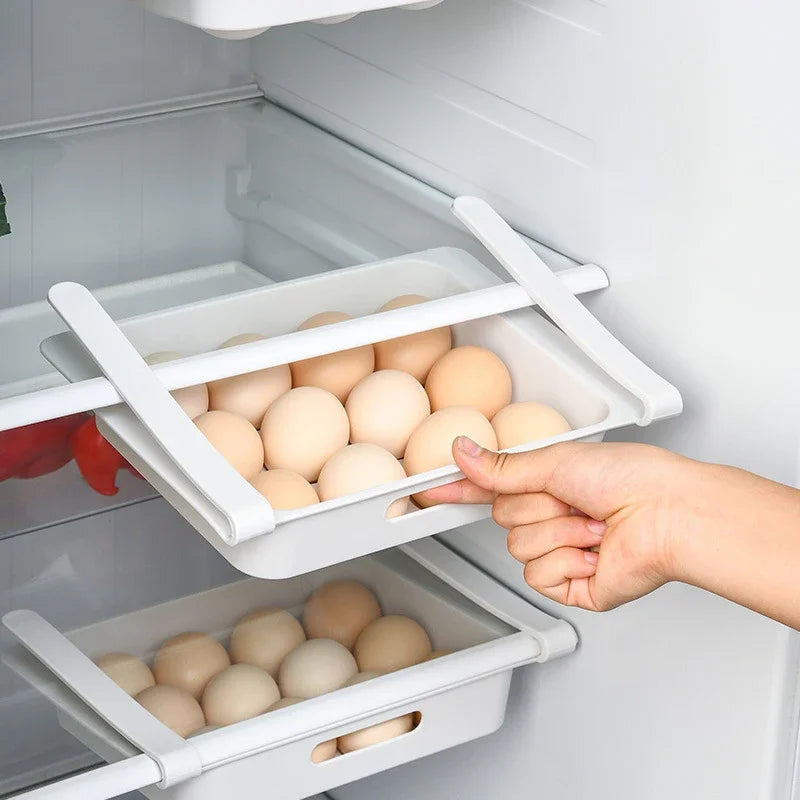 Slide Kitchen Fridge Freezer Space Saver Organizer Storage Rack Shelf Holder Kitchen Refrigerator Storage Box Food Container