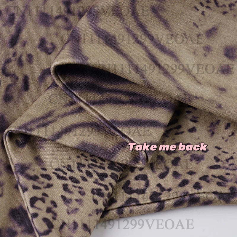 2026 Woman Leopard Print 2 Piece Set Outfit Halter Deep V-neck Backless Crop Top & Low-Rise Shorts Sexy 2pcs Summer Clothes