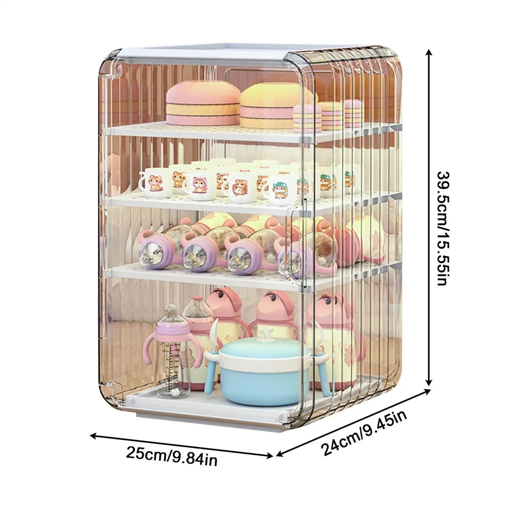 Kids Utensil Organizer Clear Adjustable Storage Rack for Baby Bottles Cups Plates Kitchen Countertop Fridge Dining Cabinet