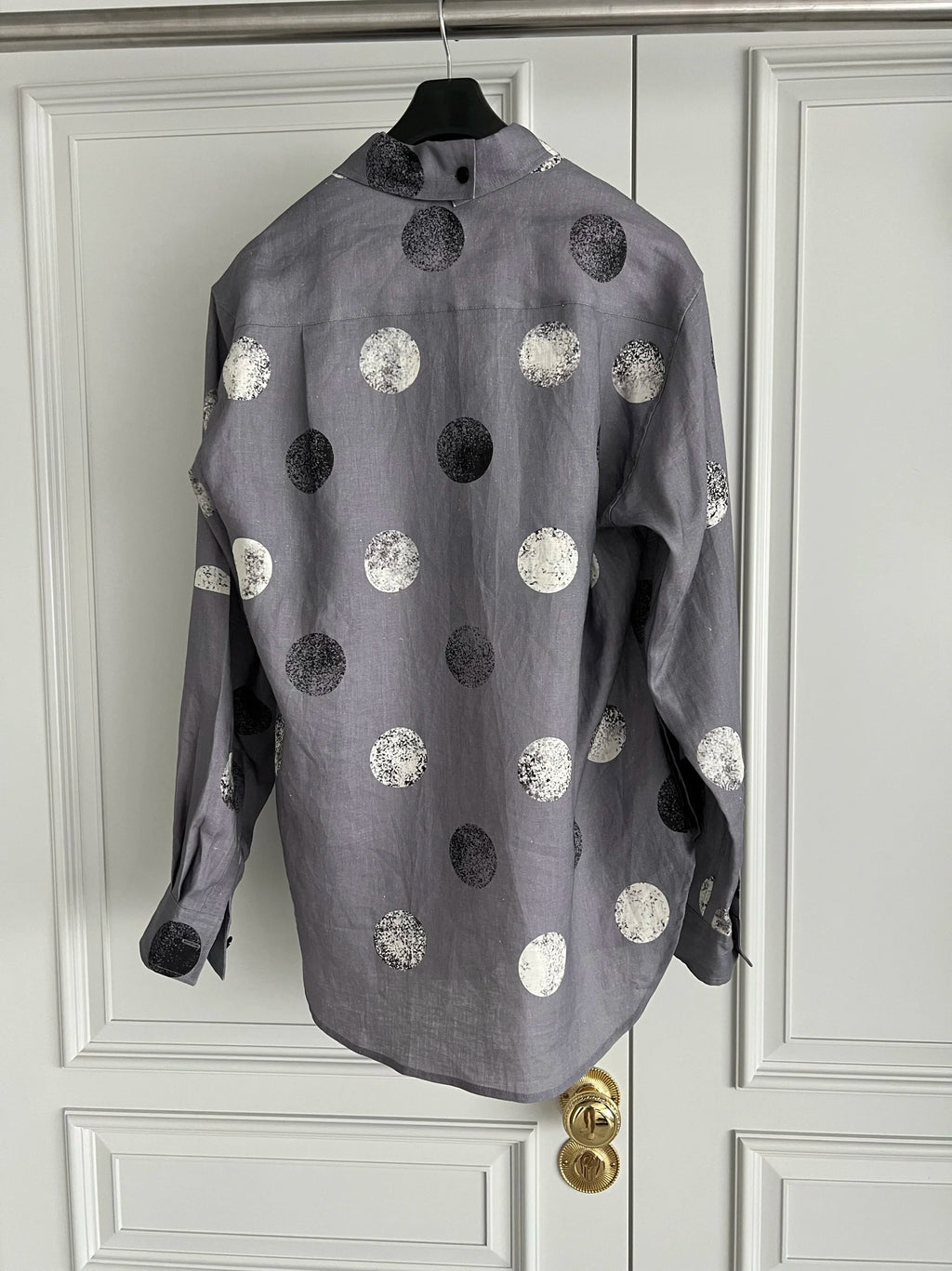 TOP-YAMAMOTO original design linen polka dot print designer long-sleeved shirt in loose size