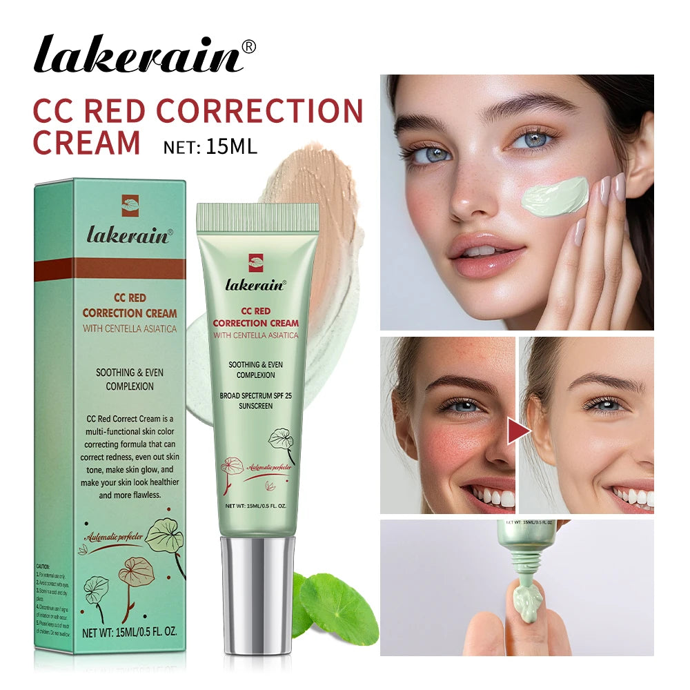 CC Red Correction Cream Liquid-Based Full Coverage Cream Waterproof Long-Lasting Correct Redness Foundation Korean Face Cosmetic