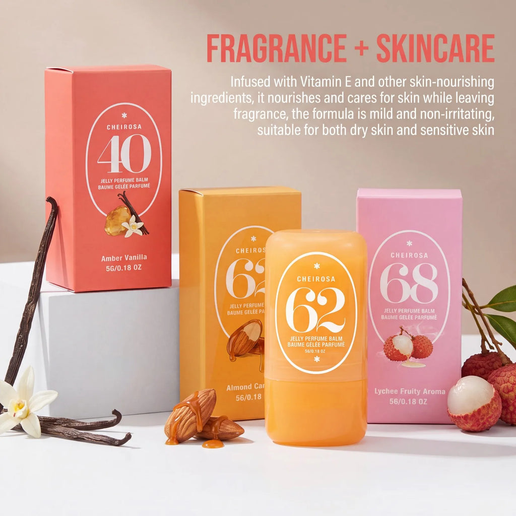 Jelly Perfume Balm 3 Scents 40 Amber Vanilla 62 Almond Caramel 68 Lychee Fruity Long Lasting Portable Travel Solid Perfume