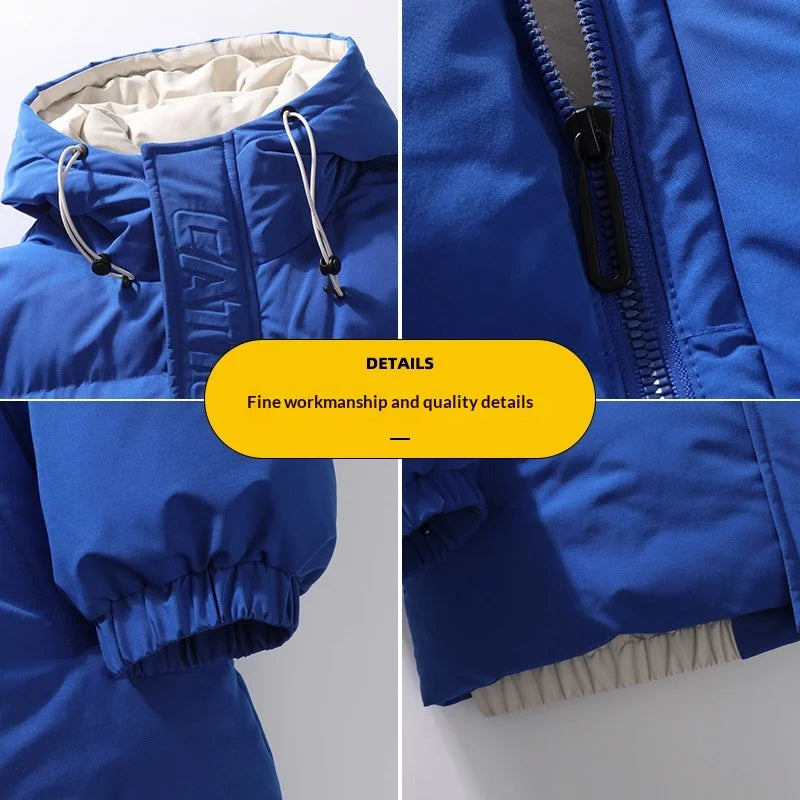 Mens Couple Fashion Cotton Padded Jacket Winter Thick Fleece Lined Hooded Coat Streetwear Parka Outerwear