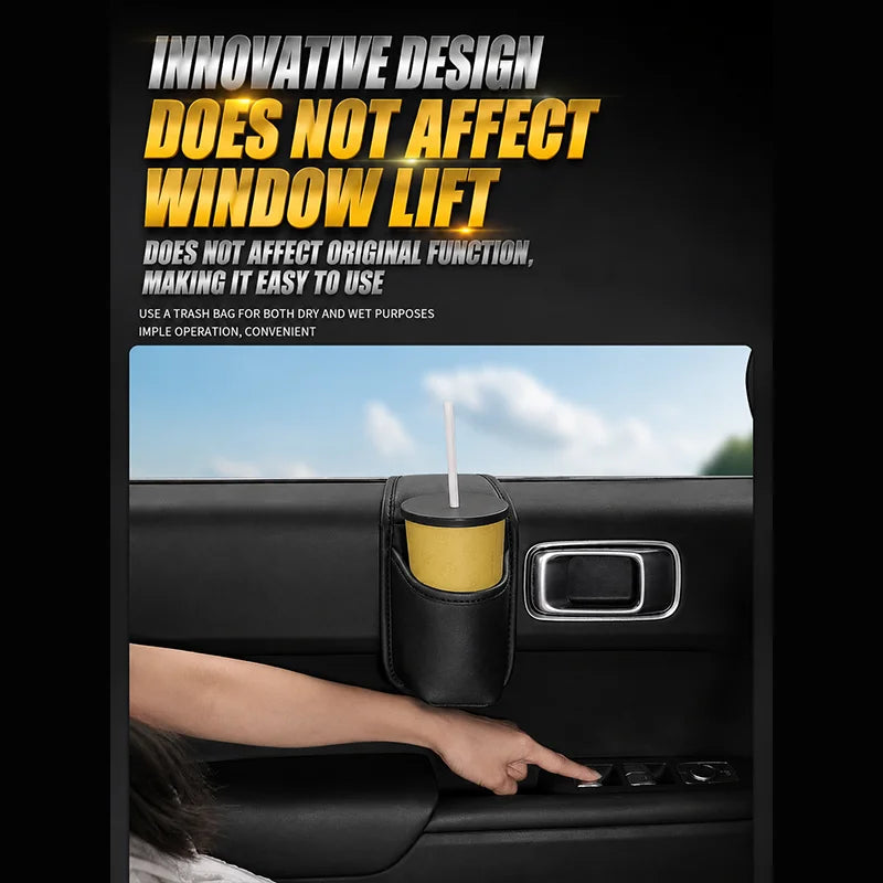 Car Door Cup Holder Self-Adhesived Drink Holder for Side Door Mini Waterproof Pu Leather Trash Bin Umbrella Holder Car Organizer