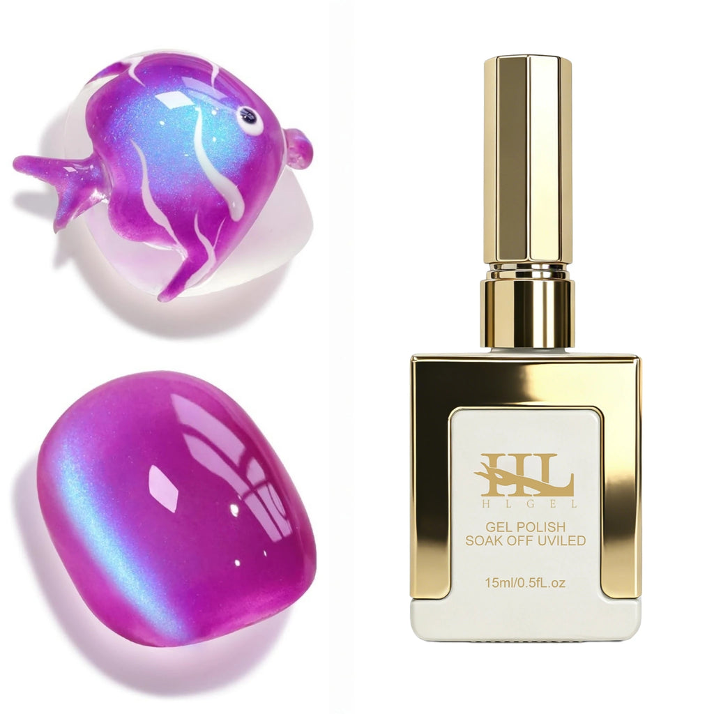 HL Jelly Glass Cat Eye Gel Polish 15MLHolographic Glitter Shimmer Translucent Sheer Color Magnetic Nail Polish Salon DIY at Home