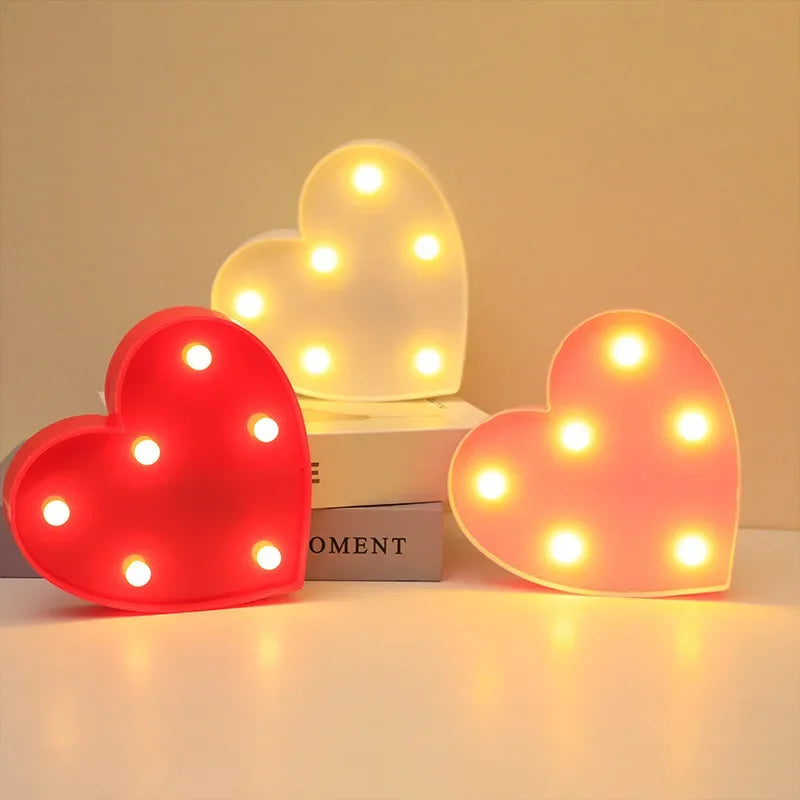 LED Love Heart  Lamp Wedding Party Romantic Red Pink Night Light Ornament Birthday Christmas Home Decoration Valentines Day Gift
