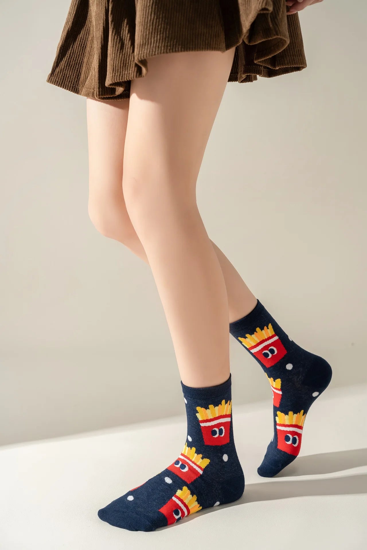 1/5 Pairs Burger Fries Fried Egg Donut Cute Cartoon Anime Breathable Fashion Mid-Calf Socks Unisex