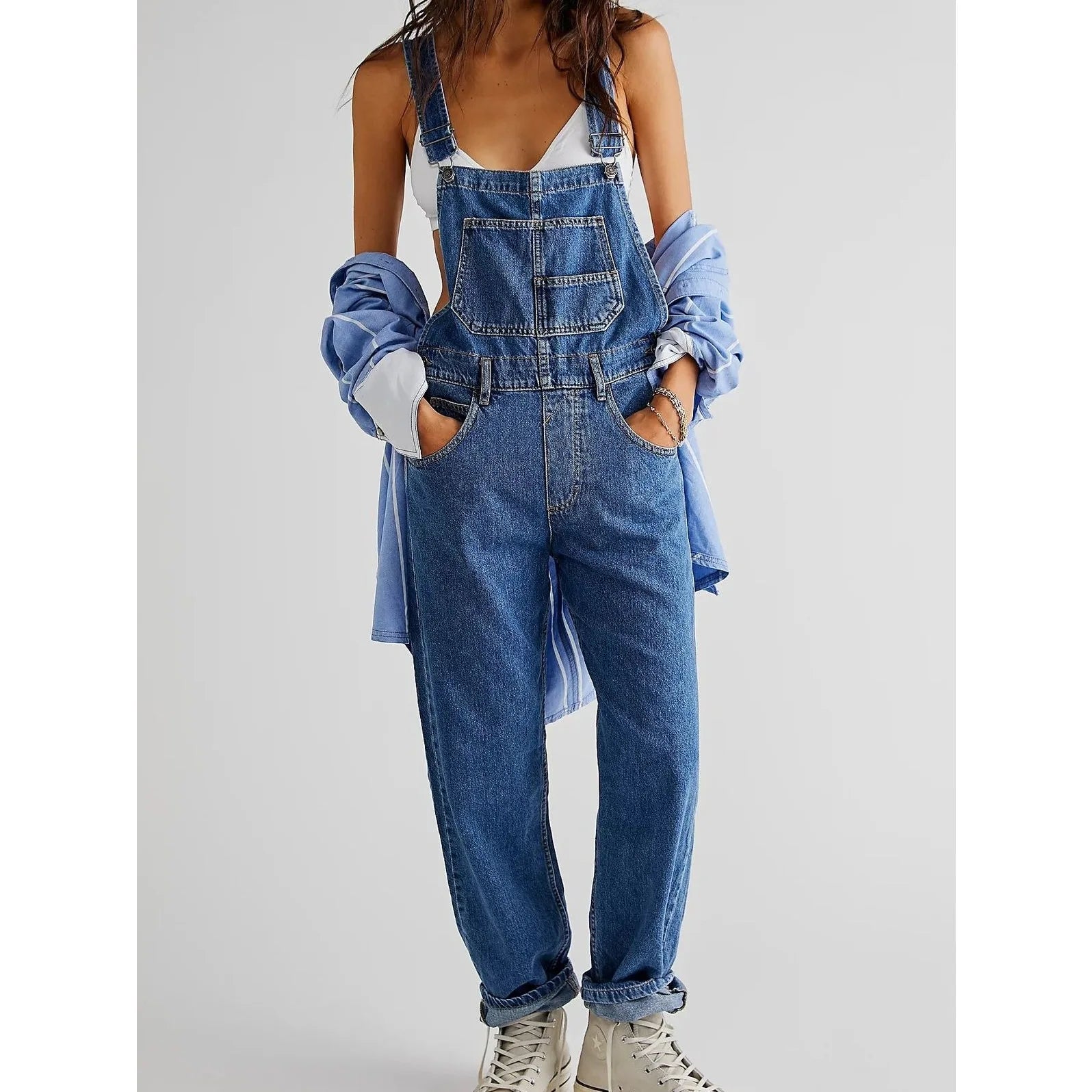 Blue Denim Overalls Jumpsuit Rompers Women Belted Hole Hollow Out E-girl Casual Work Pants Hot Y2k Jeans Long Pants Streetwear