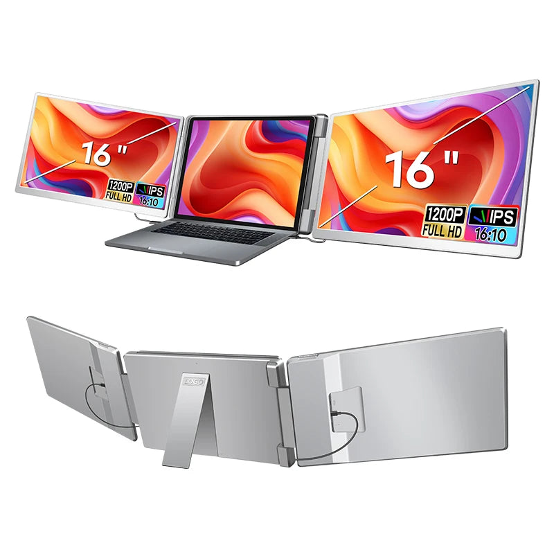 16 inch dual monitor 1200P plug & play dual screen monitor with Type-C & HD Port foldable monitor for Windows & MacOS