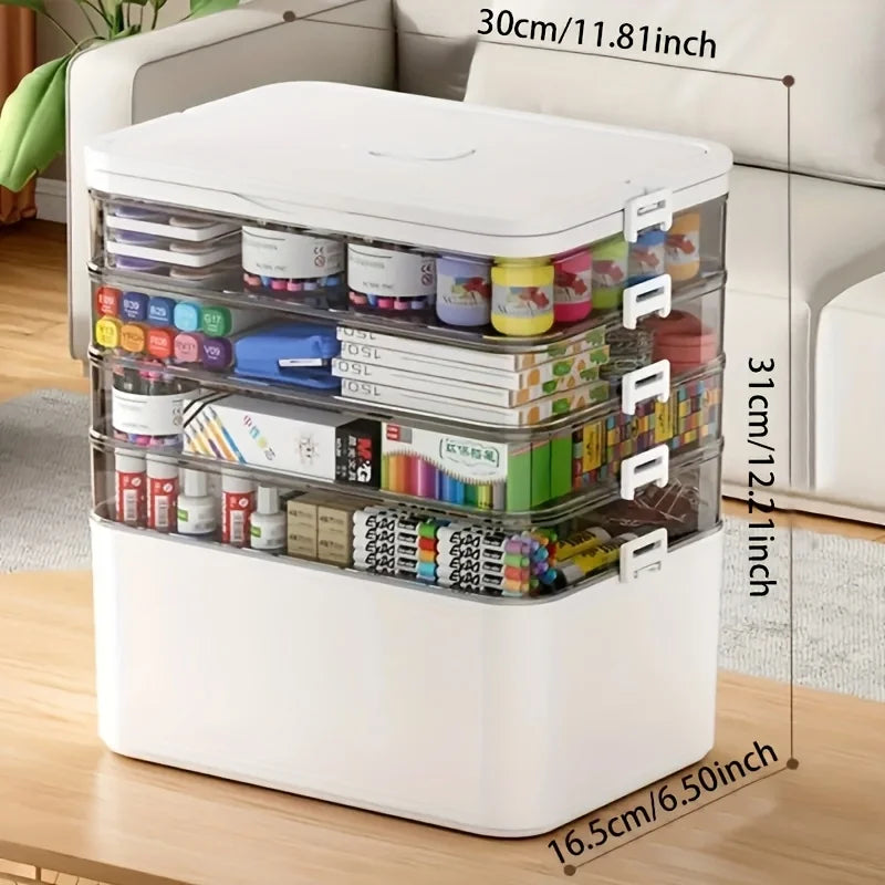 Large Capacity Multi Layer Transparent First Aid Medicine Storage Box Secure Snap Buckle Dustproof Household Emergency Drug Organizer Detachable Compartment Medical Supply Container For Family Home Office Car Travel Camping O