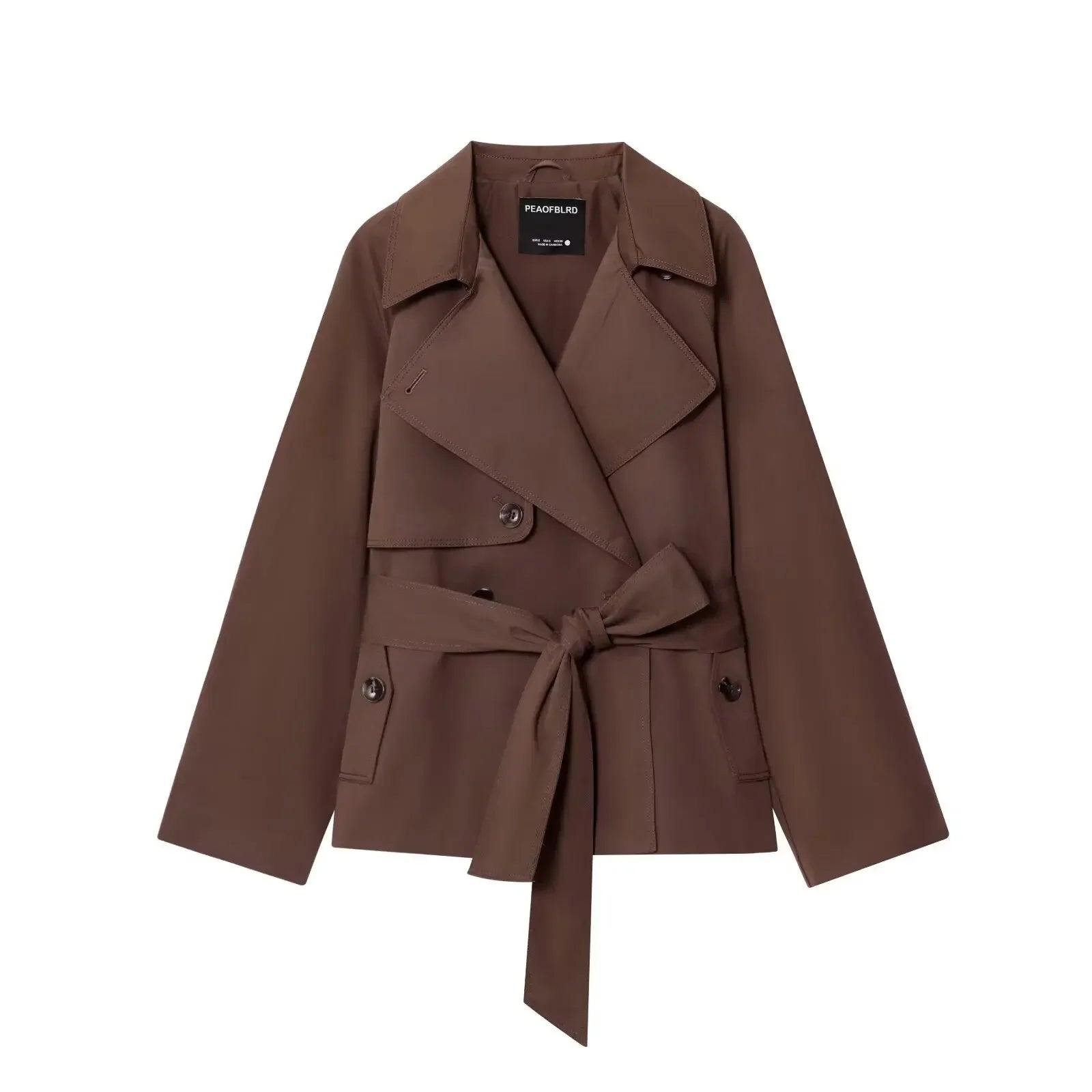 Women Lapel Lace Up Short Trench Coat Casual Full Sleeve Double Breasted Loose Cropped Windbreakers 2026 New Lady Commute Coats