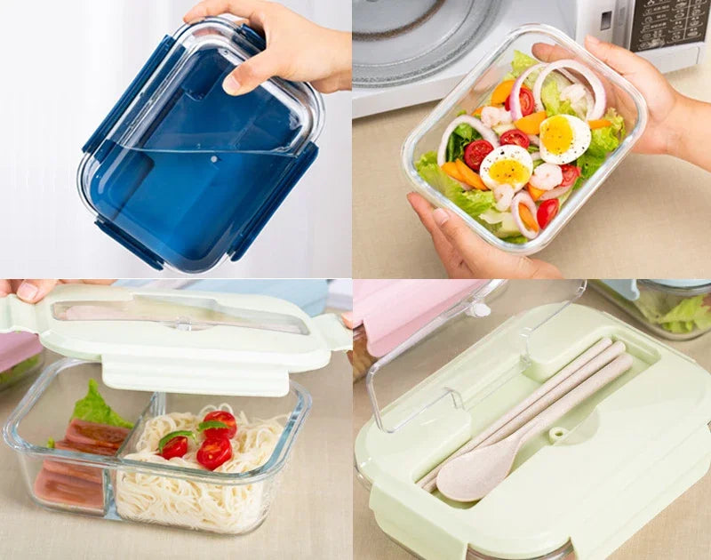 Glass Lunch Box Portable High Temperature Resistant Leak-proof Bento Box Microwave Heat Food Container Food Storage