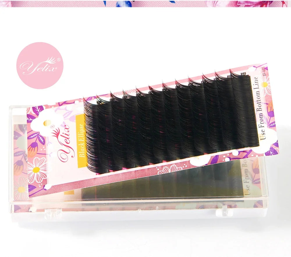 Yelix Flat Ellipse Eyelashes Split Tips Lashes 0.15mm 0.20mm Black Color False Eyelashes Super Soft Natural Eyelash Extension