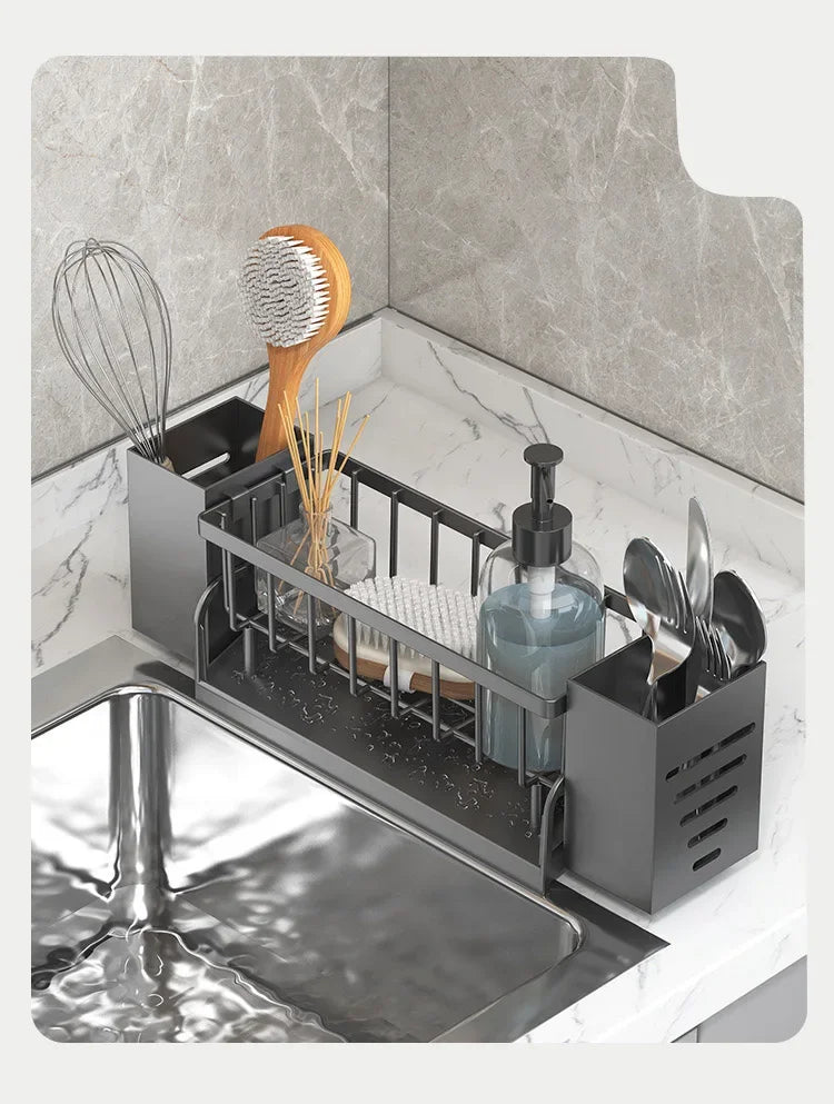 Kitchen Sink Drain Rack Organizer ABS Plastic Self-draining Sink Shelf Soap Sponge Holder Dishcloth Towel Rack Filter Basket