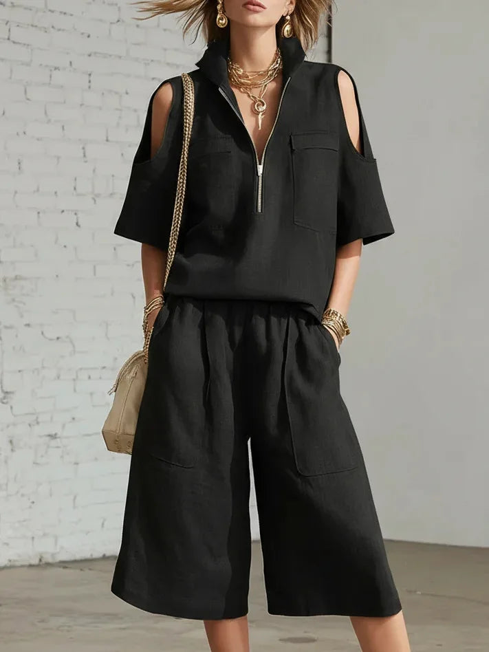 2026 New Summer Women's Clothing Two-piece Set Fashion Pockets Short-sleeved Shorts Shirt Loose Pants Casual 2-piece Set Women