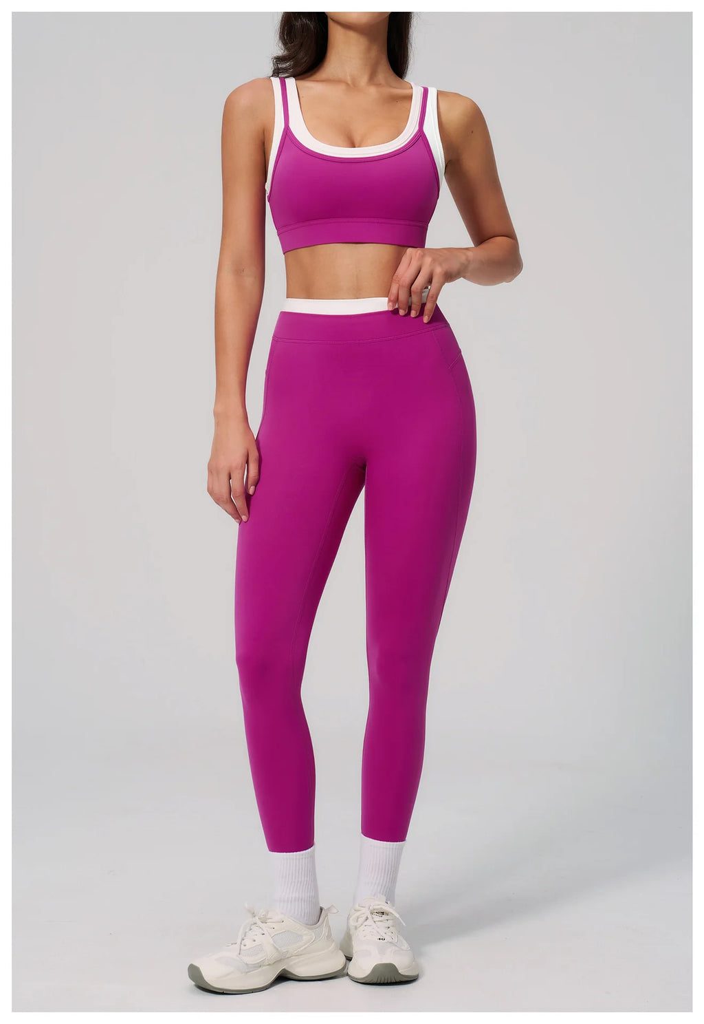Custom LOGO Women's Naked Fake Two-piece Sports Vest Threaded Contrast Yoga Bra Running Fitness Clothing Top