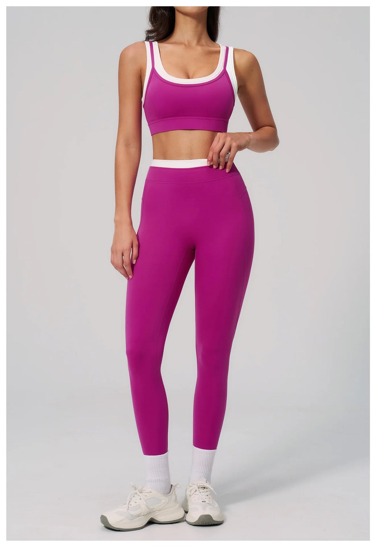 Custom LOGO Women's Naked Fake Two-piece Sports Vest Threaded Contrast Yoga Bra Running Fitness Clothing Top