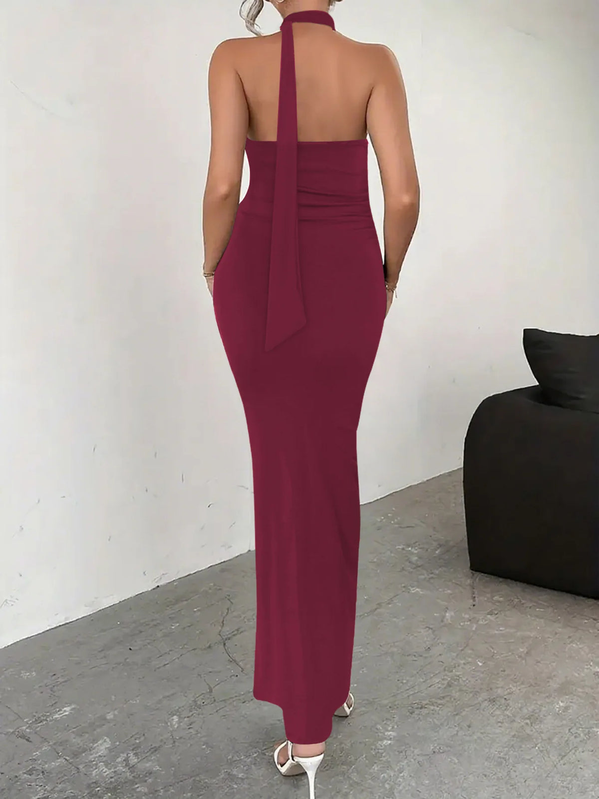 2026 New Arrival Women Sexy Backless High Split Maxi Dress Flowy Tie Strap Long Dress