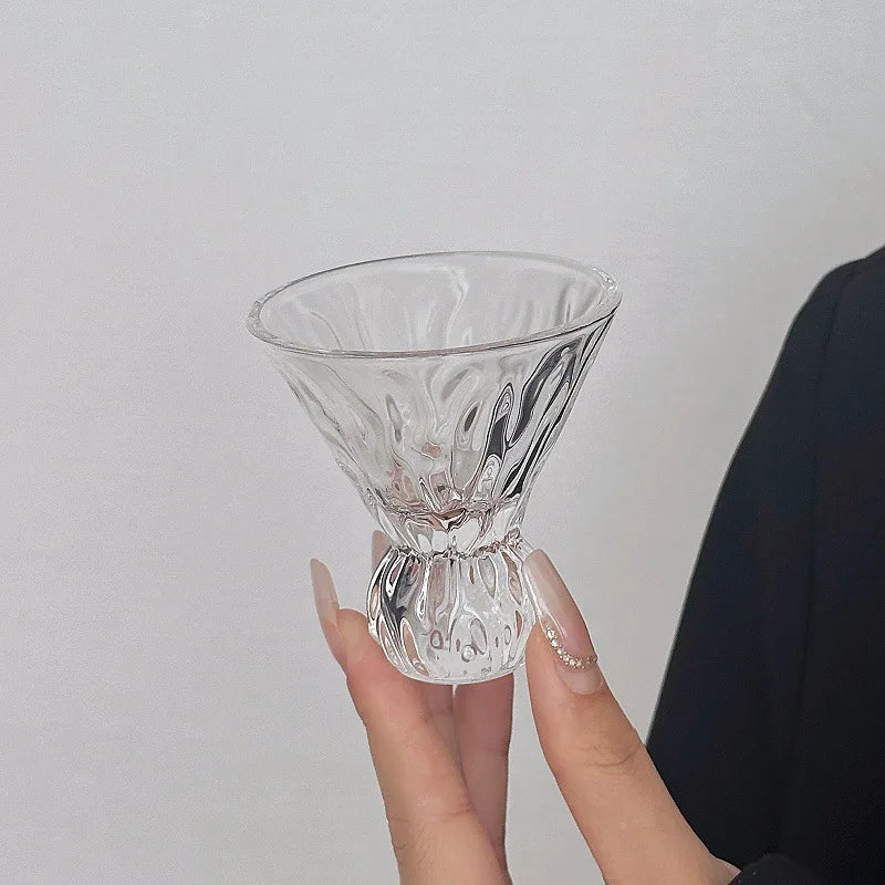 Retro Gem Pattern High Stem Glass Cup for Ice Coffee Juice Bubble Water Drinkware Nordic Sle Pure Color Universal Cup