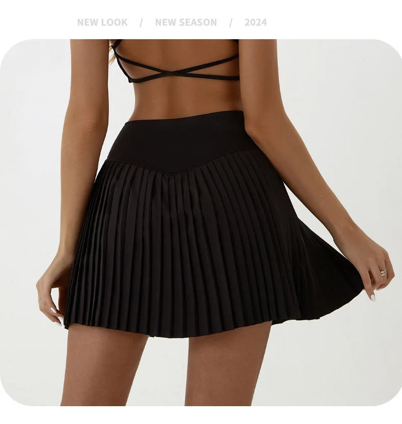 High Waist Women Tennis Pleated Skirt with Inner Lining High Waist Double Layer Design Sport Sexy Fitness Yoga Shorts Dancing