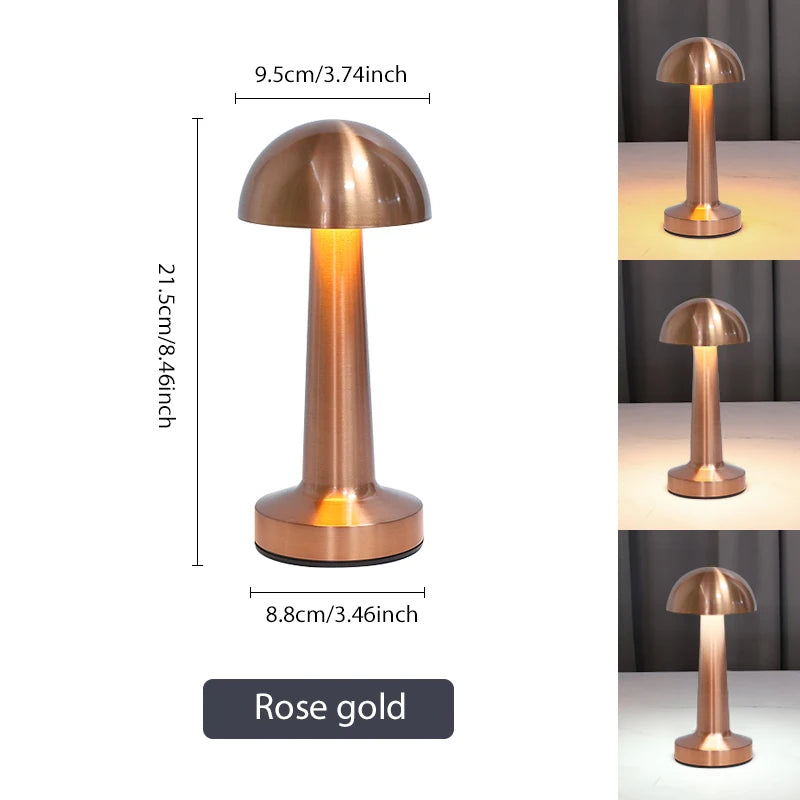 Rechargeable Mushroom Table Lamp Cordless LED Night Light Touch Dimmable Bedside Desk Lamp for Bedroom Living Room Home Decor