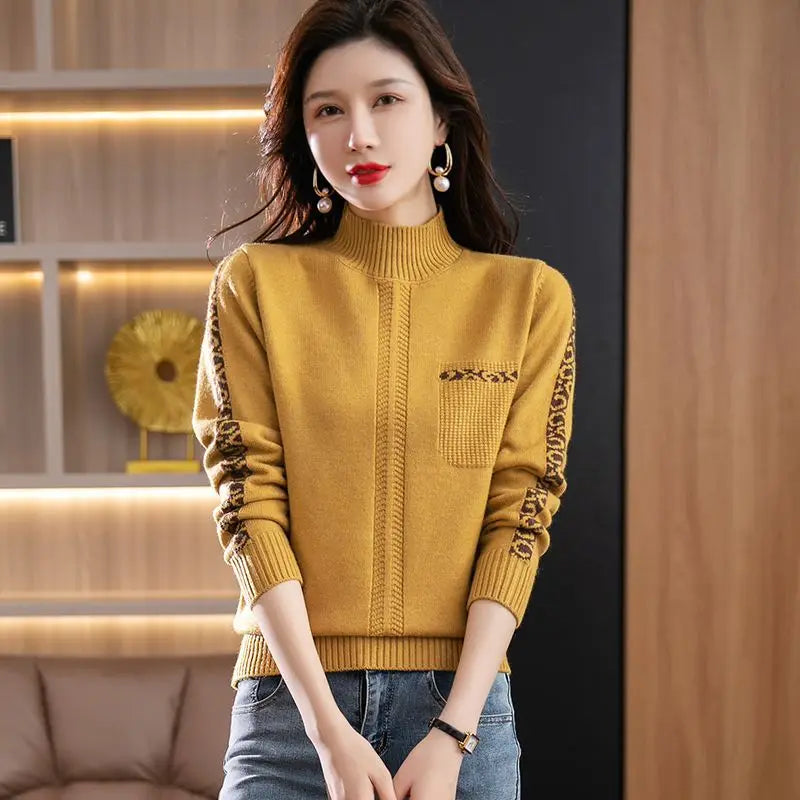 Pull Femme New High Collar Ladies Pullovers Long Sleeve Spring Autumn Knitwears Vintage Warm Sweaters For Women 2025 Bottom Tops
