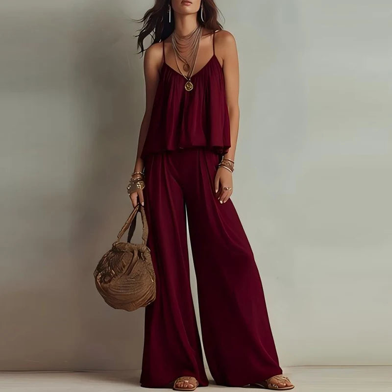 Women's Streetwear 2 Piece Pant Sets 2026 Summer Fashion Sleeveless Shirt Vest Tops Elastic Waist Pants Suits 2 PCS Outfits