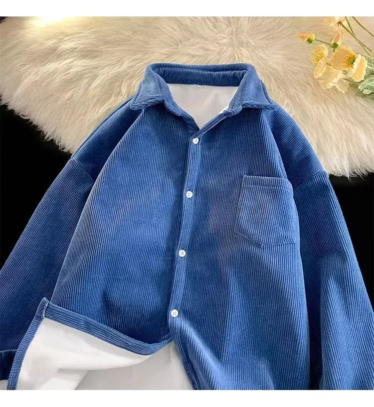 Corduroy Long Sleeve Shirt Jacket Men's Autumn Winter Thickened Casual Wear Resistant Embellished Standard Fit Youth Fashion