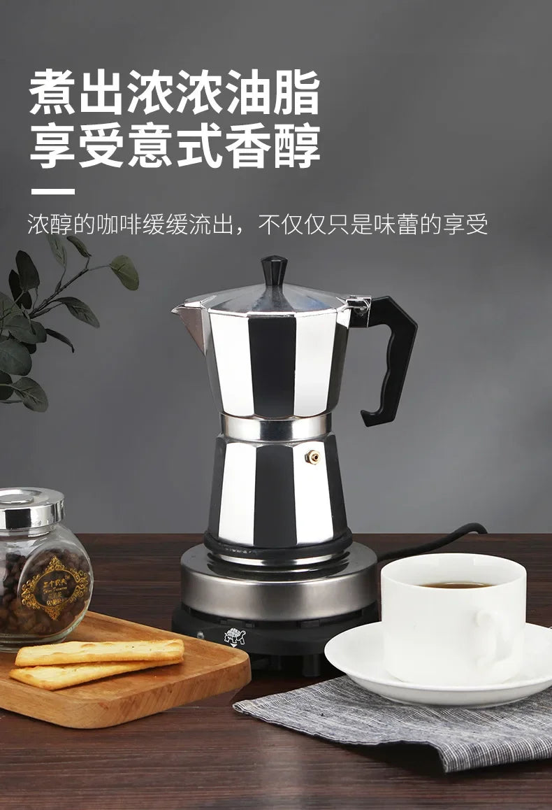 150 300 600 Aluminum Moka Pot with Electric Burner Stove Top Coffee Maker Espresso Percolator Mocha Kettle Heater Home Household