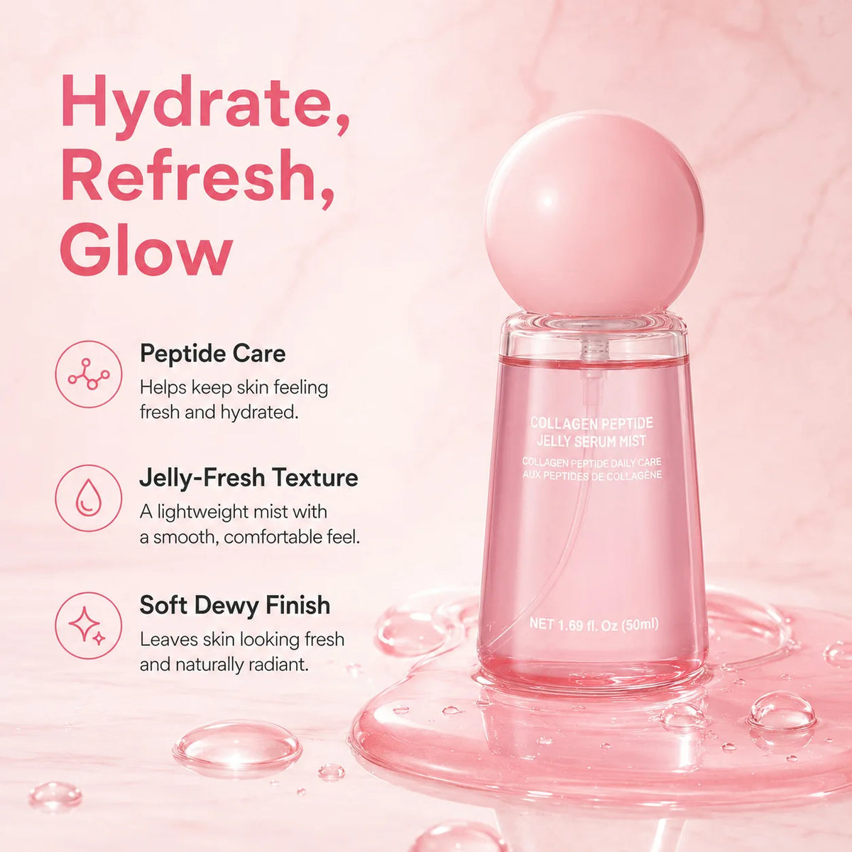 Collagen Peptide Jelly Serum Mist Plumping Smoothing Dry Skin Brighten Firming Deep Hydrating Spray Serum with Collagen Peptides