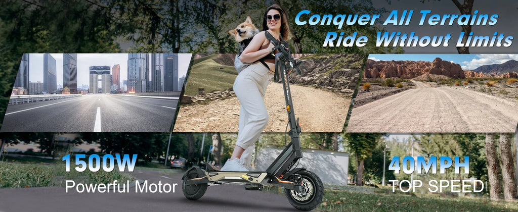 Electric Scooter 1500W Motor for Adults, 48V Battery, 40mph Max Speed, Up to 45 Miles Range, 10 Inch Tires