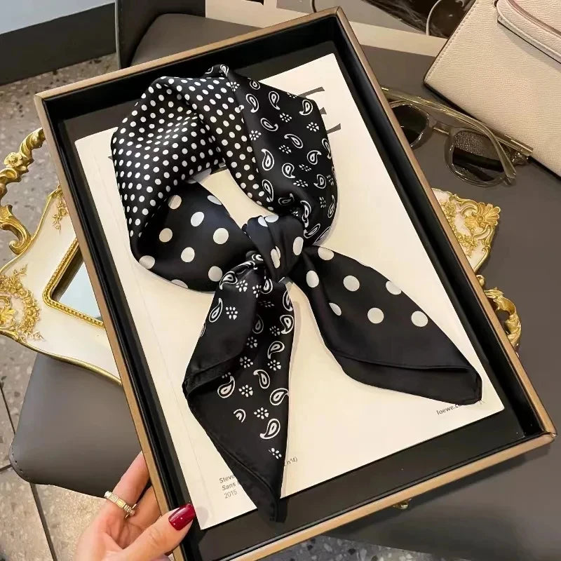 Luxury Brand Paisley Houndstooth Printed Square Scarf Soft Satin Thin Smooth Neck Scarf Sunscreen Headscarf For Women Head Wrap