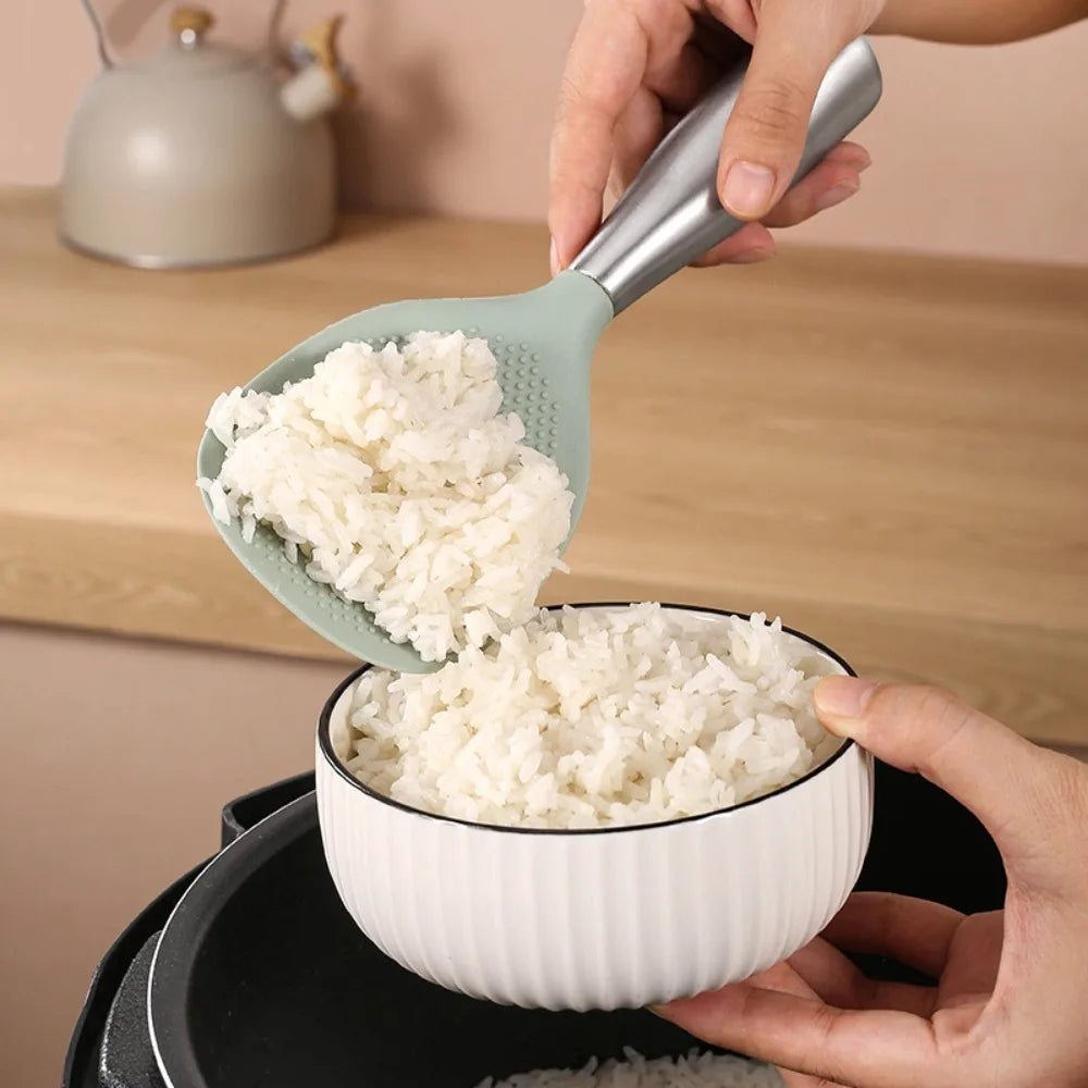 Stainless Steel Handle Silicone Spoon Food Grade Non Stick Non Slip Rice Spoon High Temperature Resistant Kitchen Utensil