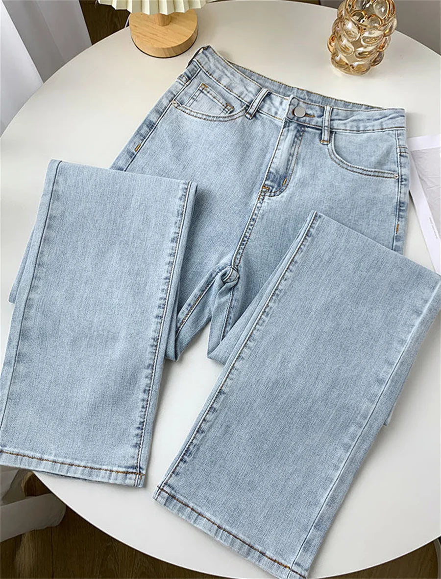 Women's High Waist Straight Jeans Spring Vintage Casual Ankle-length Denim Pants Korean Pantalones Streetwear Stretch Vaqueros