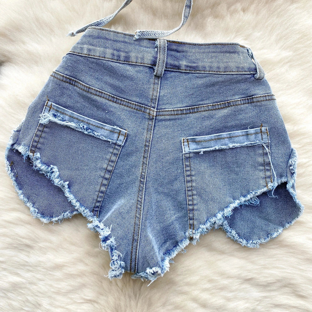 Retro Women Bikini Denim Suits Summer Halter Camis Mini Short Pant Fashion Vacation Suits Sexy Comfortable