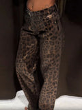 Leopard Print Luster Wide Leg Pants Vintage High Waist Straight Trousers 2026 New Casual Club Daily Street Women's Bottom