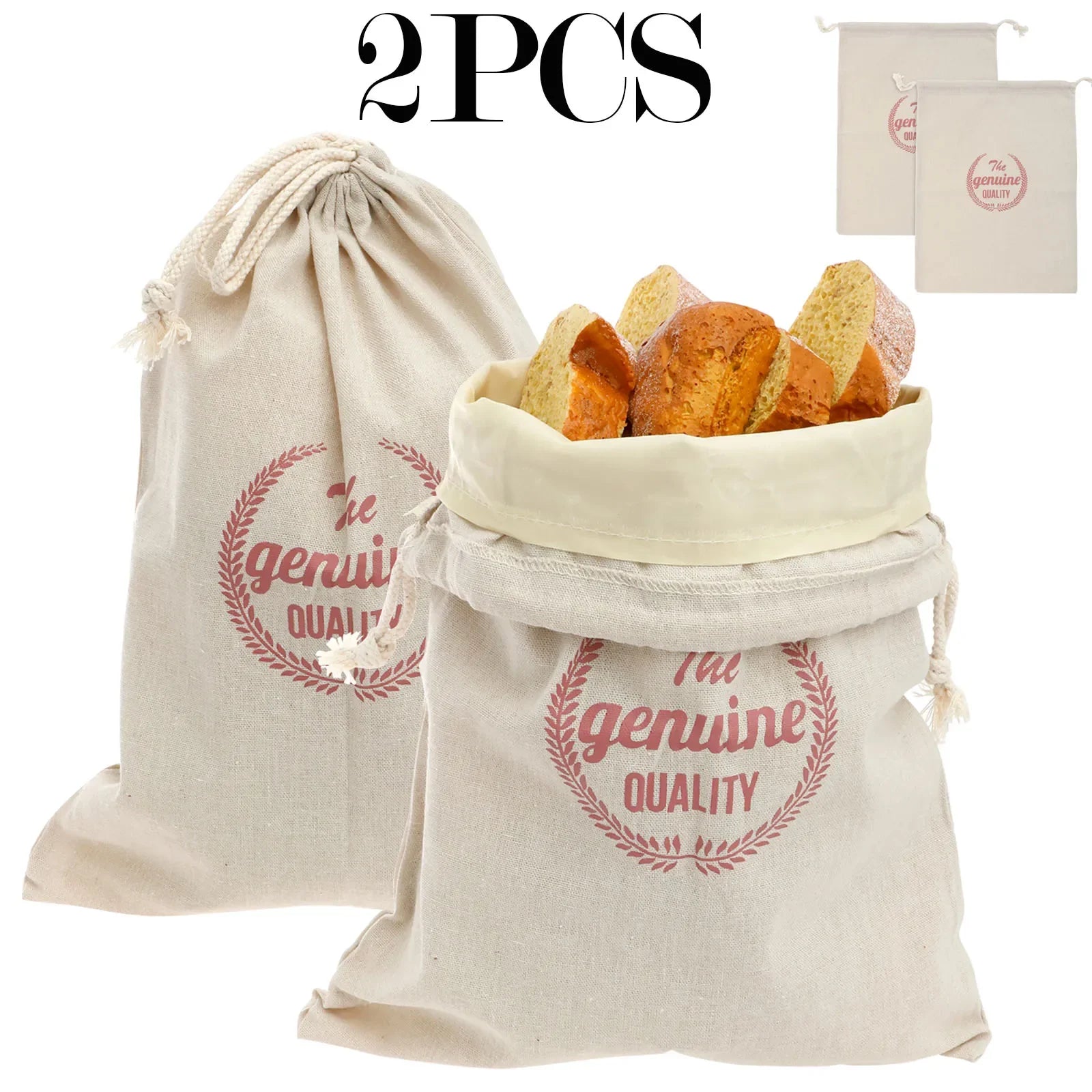 2 Pcs Bread Bag Reusable Cotton and Beeswax Sourdough Bag Multifunctional Portable Bread Sack for Home Picnic Traveling Daily