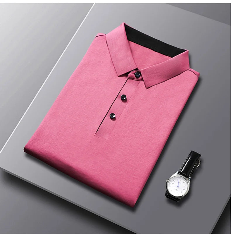 Bamboo Fiber Viscose And Cotton Blend Polo Shirt Men Short Sleeve Collar New Seamless T-shirt Summer Thin Lightweight Poloshirt