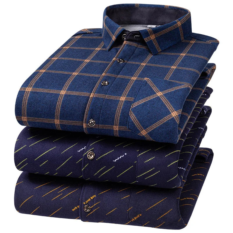 Men's Travel Casual Winter Double-Sided Fleece Warm Thickened Fleece Plaid Work Shirt Plus Size Extra Large Clothes Shirts