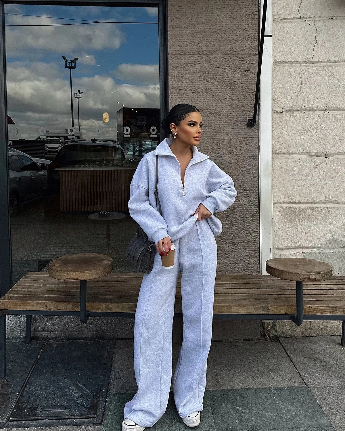 2025 Winter Casual New In Matching Sets 2 Pieces Set Woman Two Piece Outfits Women's Clothing Solid Color Pullover Long Sleeves