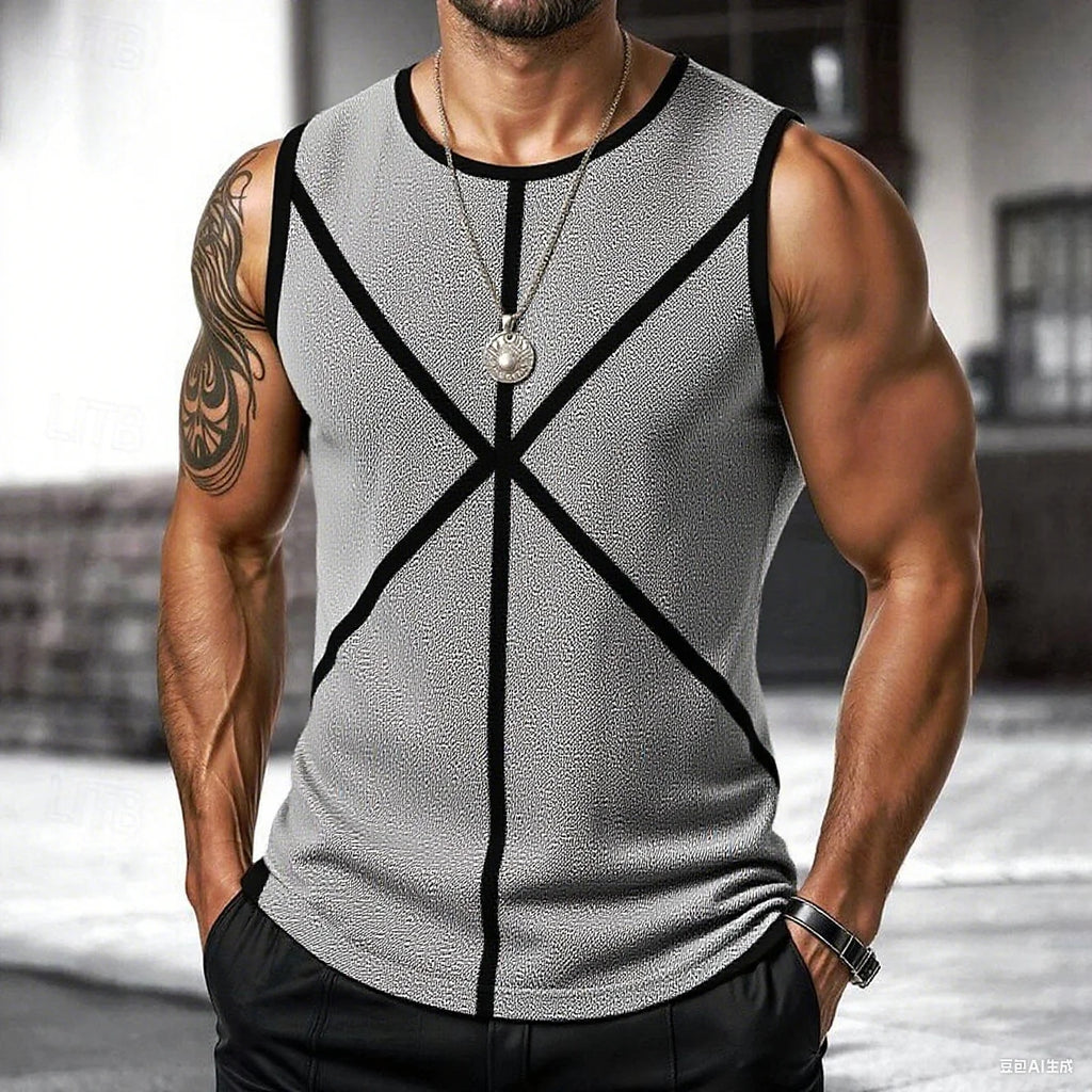 Retro Men's Vest Top 3D Print Plaid Striped Graphic Sleeveless Shirt Crew Neck Loose Streetwear Summer Fashion Casual Tank Tops