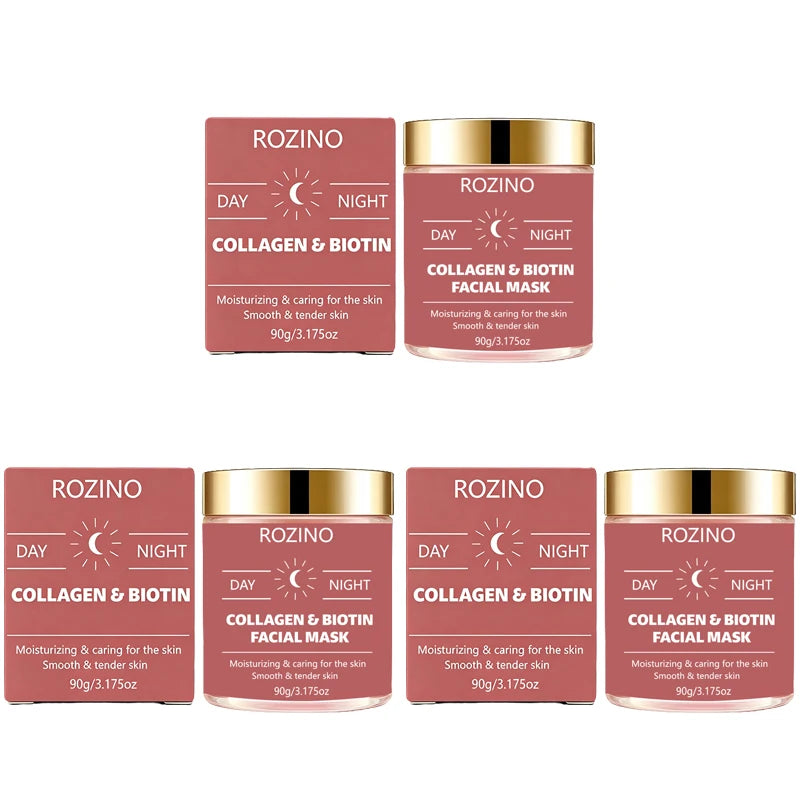 90g Large-Capacity Biotin Collagen Day and Night Mask, Peel-Off Mask, Deeply Hydrating, Keeps Skin Moisturized and Plump, Tightens Skin, Brightens Skin Tone, and Gives Skin a Youthful Glow Suitable for Daily Use and as a Holi