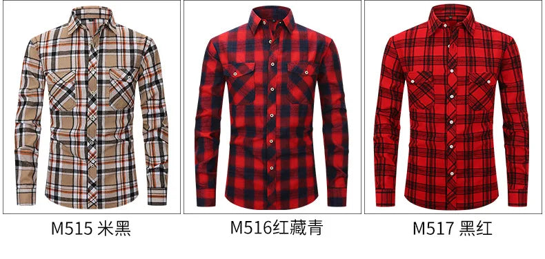 Men's long sleeve shirt ground wool plaid comfortable casual spring summer autumn high quality slim-fit free ironing fast