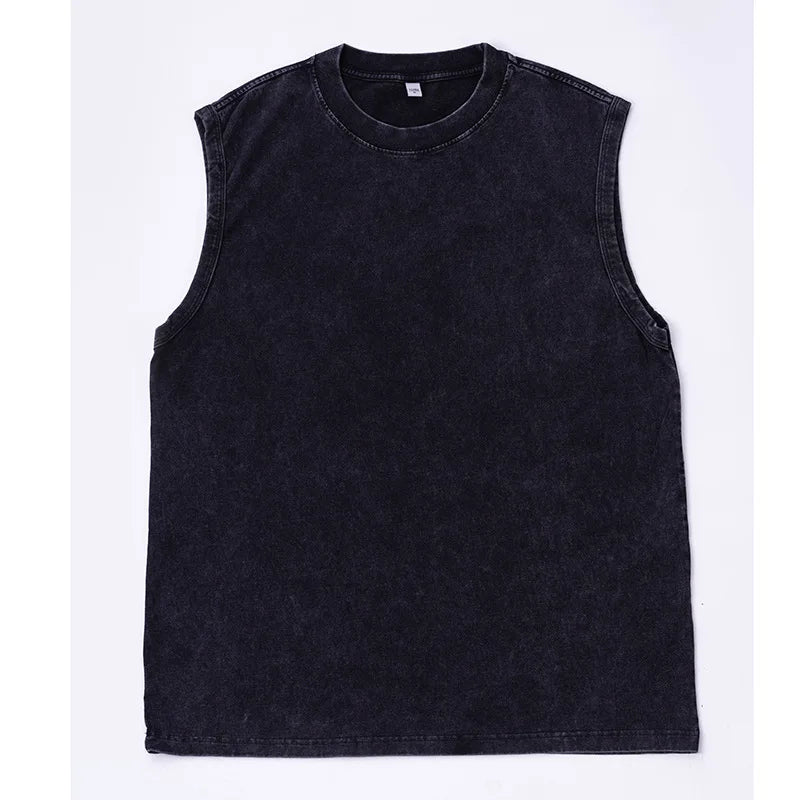 100% Cotton Men's Summer T Vintage Washed Vest Male Tops Round Neck Loose Oversized Large Size Casual Basic Streetwear Vest