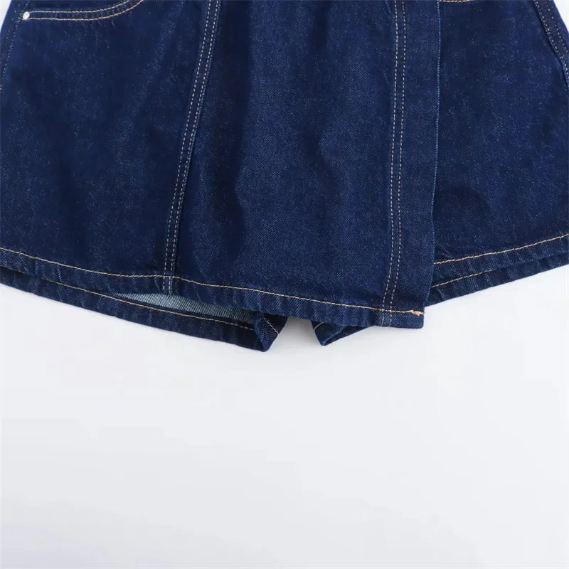 MUJER Blue Denim Shirt Woman Short Sleeve Cropped Shirt Women Summer Short Tops Woman Streetwear Y2k Stylish Women's Blouses