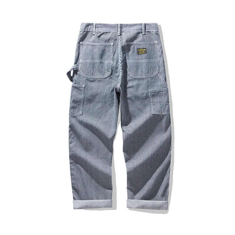 3903 Good Quality Striped Jeans For Man Multi Pockets Cargo Style Straight Casual Loose Trendy Streetwear Boyfriend Denim Pants