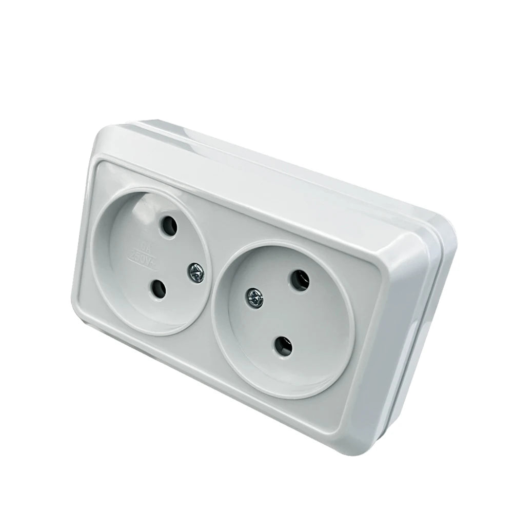WESA White Wall Mount Socket EU Standard Electrical Outlett Ground Vintage Surface Power Socket Plugs Flame Retardant Plastic