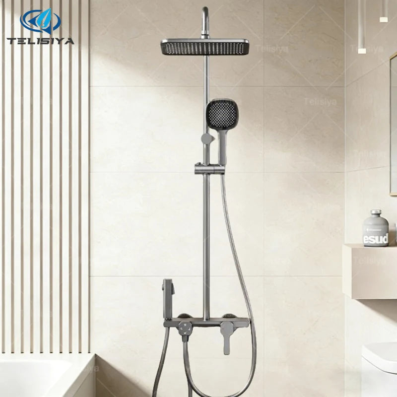 Gray Household MultiFunction Hot and Cold Water Shower Set Hotel Bathroom Bathtub Faucet Pressure Boosting Shower System Set