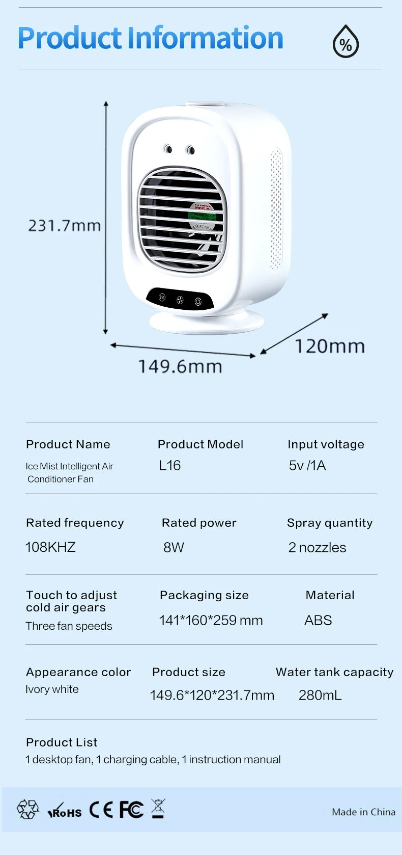 2026 New Portable Home Mini Air Conditioner Fan Spray Cooling Humidifier Desktop Mobile Cold Wind Machine