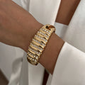 SHIXIN 6 Styles Gold Color Silver Color Scallop-Shaped Spring Bangles for Women Elegant Inlaid Rhinestone Cuff Bangles Bracelet